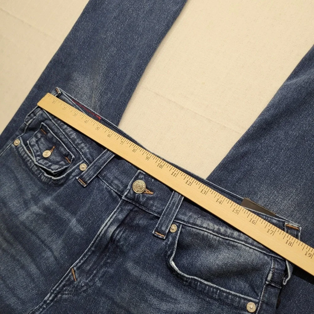 New True Religion Jeans Mens 34/32 Rocco Relaxed Skinny Flap Stretch Blue Faded